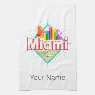 Miami Florida United Stater Retro Skyline Vintage Kökshandduk