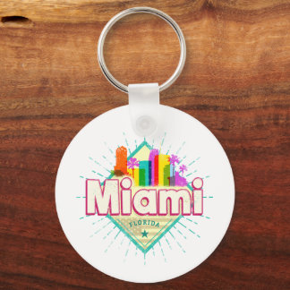 Miami Florida United Stater Retro Skyline Vintage Nyckelring