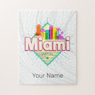 Miami Florida United Stater Retro Skyline Vintage Pussel
