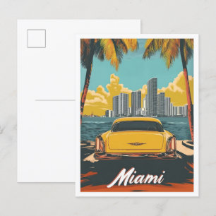 Miami Florida USA Art Vintage resor Illustration Vykort