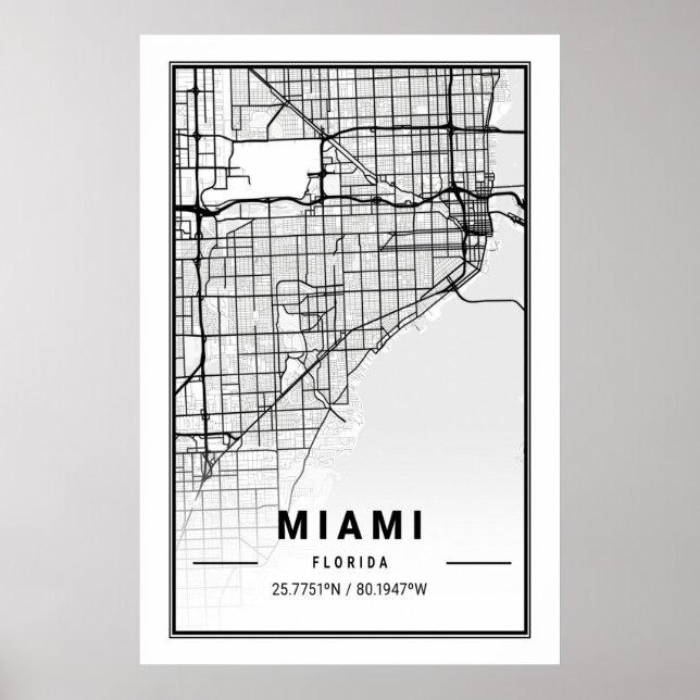 Miami Florida USA Cities Travel City Karta Modern  Poster (Framsidan)