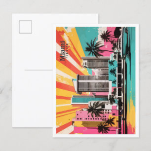 Miami Florida USA Pop Art Travel Illustration Vykort