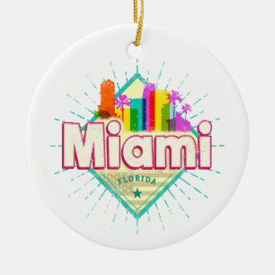 Miami Florida USA Retro Stadssiluett Vintage Julgransprydnad Keramik