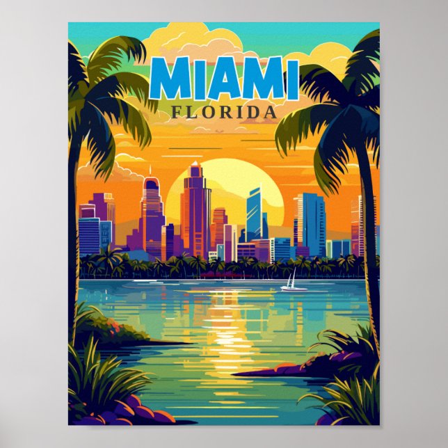 Miami Florida USA vintage resor illustration Poster (Framsidan)