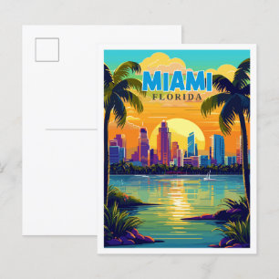 Miami Florida USA vintage resor illustration Vykort