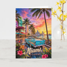 Miami Florida Vattenfront Solnedgång Kort