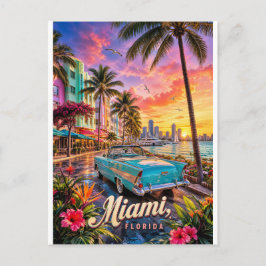 Miami Florida Vattenfront Solnedgång Vykort