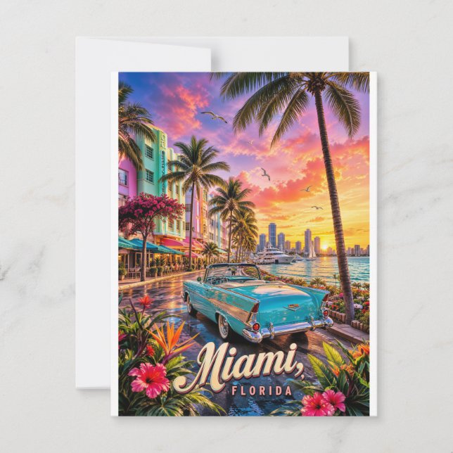 Miami Florida Vattenlinje Solnedgång OSA Kort (Framsida)