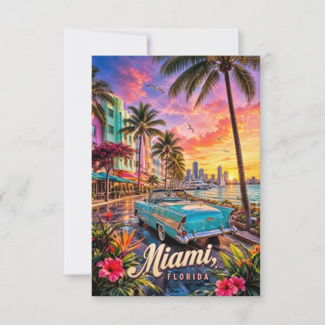 Miami Florida Vattenlinje Solnedgång OSA Kort (Framsida)