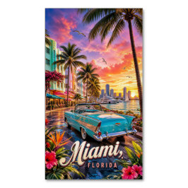 Miami Florida Vattenpromenad Solnedgång Magnetiska Visitkort