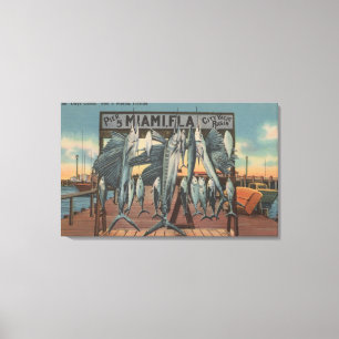 Miami, Florida - View Pier 5 med Caught Fish Canvastryck