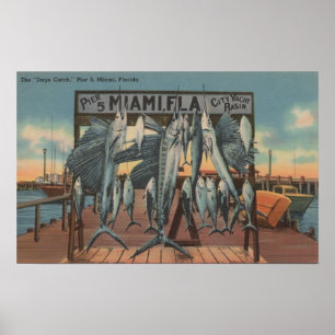 Miami, Florida - View Pier 5 med Caught Fish Poster