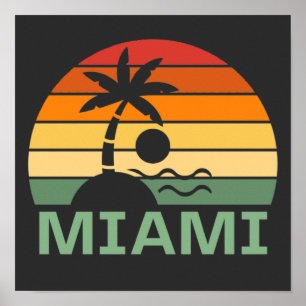 Miami Florida Vintage Handflatan Träd Sommarbuss Poster