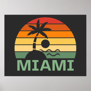 Miami Florida Vintage Handflatan Träd Sommarbuss Poster