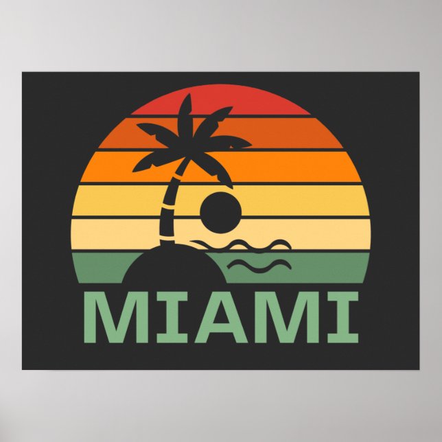Miami Florida Vintage Handflatan Träd Sommarbuss Poster (Framsidan)
