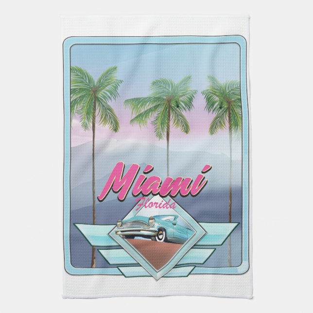 Miami Florida Vintage resemålningaffisch Kökshandduk (Vertikal)