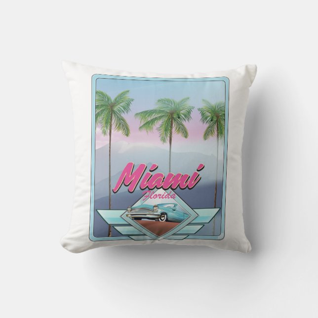 Miami Florida Vintage resemålningaffisch Kudde (Framsida)