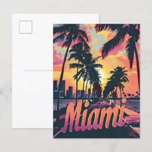 Miami Florida Vintage Retro Travel Illustration Vykort