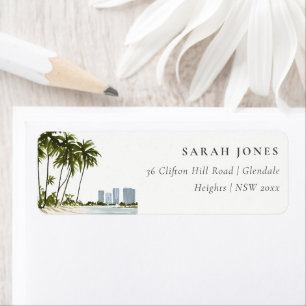 Miami Florida Watercolor Handflatan Landcape Adres Returadress Etikett