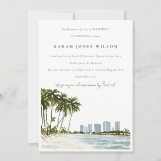 Miami Florida Watercolor Handflatan Landcape Birth Inbjudningar