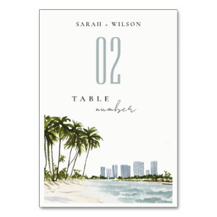 Miami Florida Watercolor Handflatan Landcape Bröll Bordsnummer