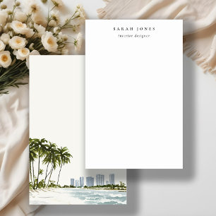 Miami Florida Watercolor Handflatan Ligcape Brevpapper