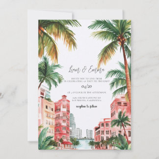 Miami Florida Watercolor Wedding Invitation Inbjudningar