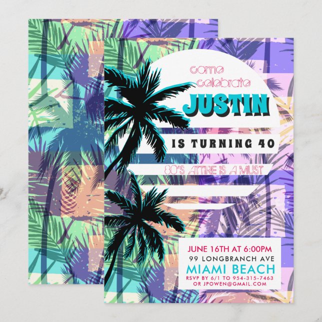 Miami Födelsedagsfest inbjudan (Fram/baksida)