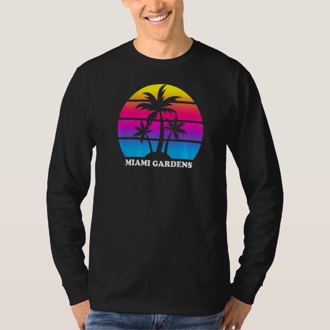 Miami Gardens Florida Retro Handflatan Träd Sunset T Shirt (Framsida)