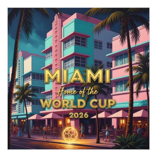 Miami Hem  VM 2026 ArtDeco Fotboll Natt Fototryck (Framsidan)