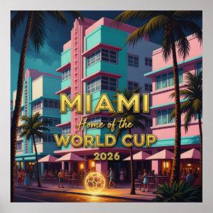 Miami Hem VM 2026 ArtDeco Fotboll Natt Poster