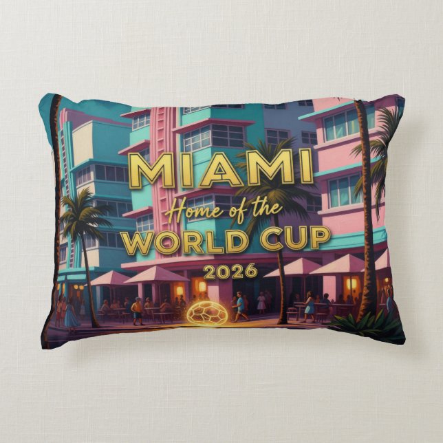 Miami Hem  VM 2026 ArtDeco Fotboll Natt Prydnadskudde (Framsidan)