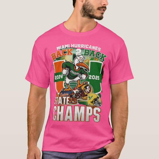 Miami Hurricanes Svart Back 2 Back State Champs t- T Shirt (Framsida)
