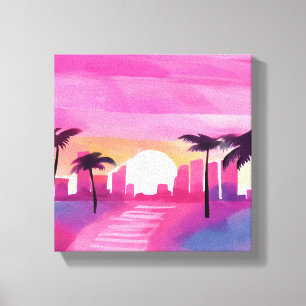 Miami i rosa Ljus akvarellmålning Canvastryck