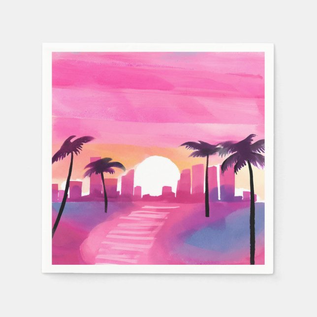 Miami i rosa | Ljus akvarellmålning Pappersservett (Framsidan)