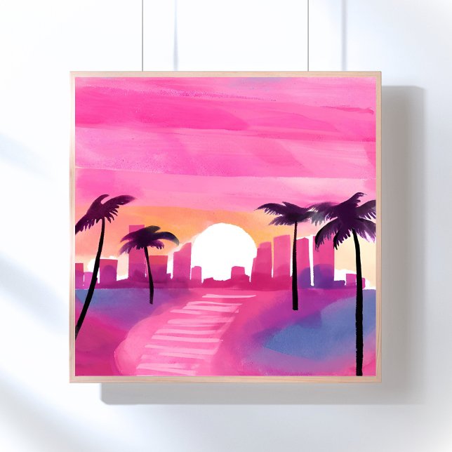 Miami i rosa | Ljus akvarellmålning Poster (Skapare uppladdad)