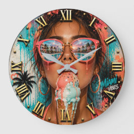 Miami Ice Cream Woman Portrait Melting Ice Cream Stor Klocka