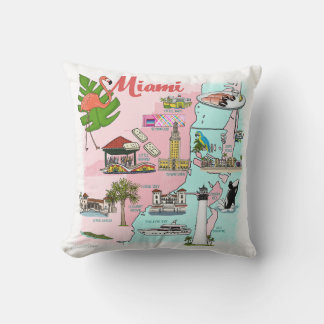 Miami Illustrated Karta Dekorativ kudde