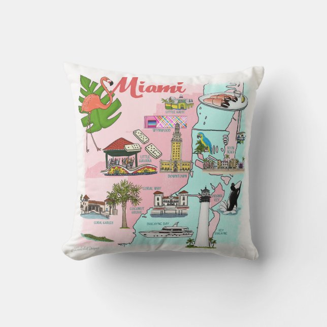 Miami Illustrated Karta Dekorativ kudde (Framsida)