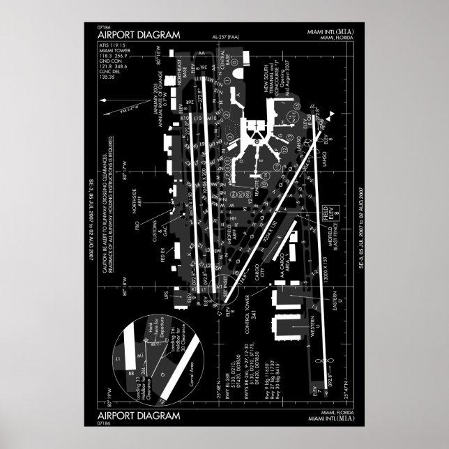 MIAMI INTERNATIONELL FLYGPLATS FAA DIAGRAM POSTER (Framsidan)