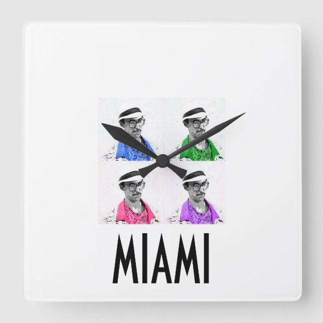 ~Miami Izzy~ MIAMI VICE IZZY POP ART WALLCLOCK! Fyrkantig Klocka (Framsida)