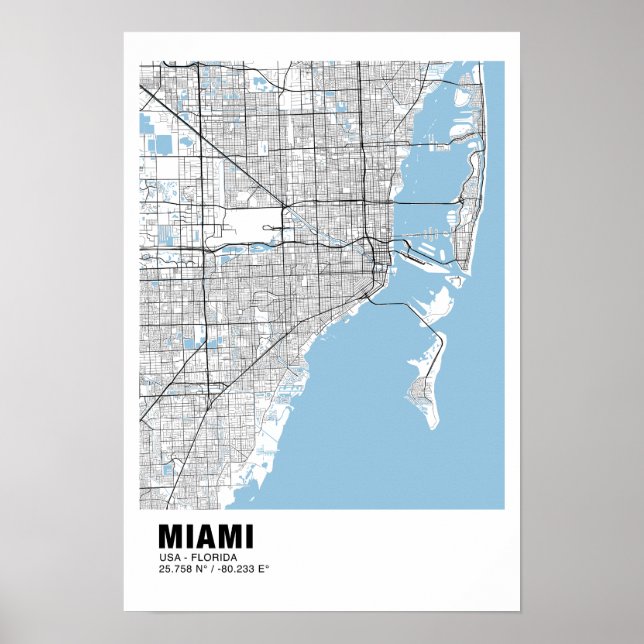 Miami Karta Poster - Miami Black Karta (Framsidan)