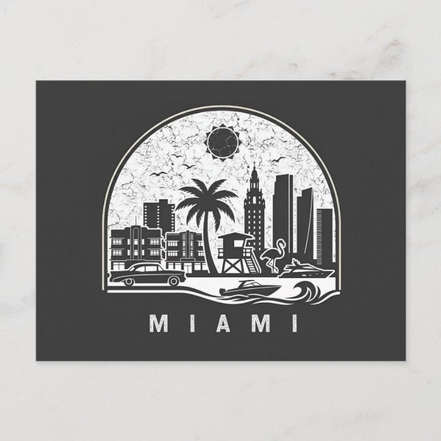 Miami  Magi -  Klassisk  Strand  Stadssiluett Meddelande Vykort (Framsida)