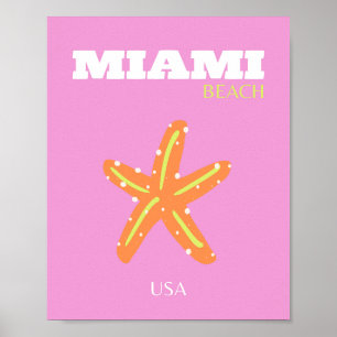 Miami, Miami Beach, Florida, Preppy, Rosa, Orange Poster