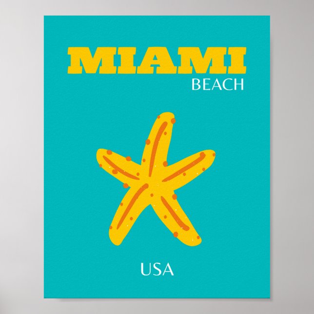 Miami, Miami Beach, Preppy Room, Travel Art, Retro Poster (Framsidan)