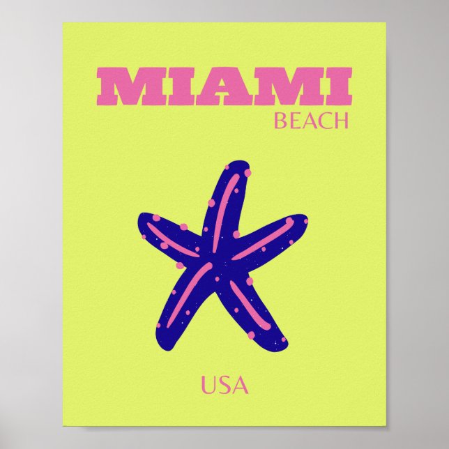 Miami, Miami Beach, Travel Art, Preppy Poster (Framsidan)