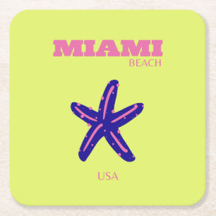 Miami, Miami Beach, Travel Art, Preppy Underlägg Papper Kvadrat
