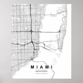 Miami Minimalistisk Karta (Svart & Vitt) Poster
