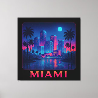 Miami Moonrise - Neon Skyline Canvastryck
