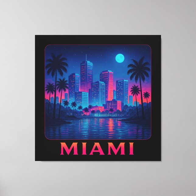 Miami Moonrise - Neon Skyline Canvastryck (Framsida)